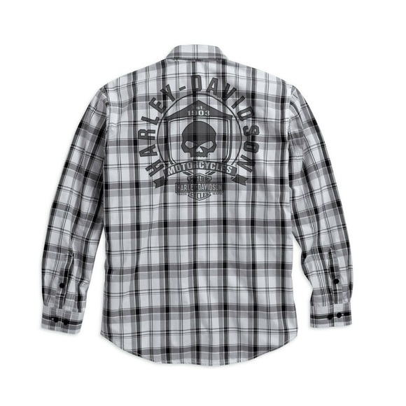 Harley Davidson Men’s Skull Shield Long Sleeve Button Down Shirt - Picture 8 of 9
